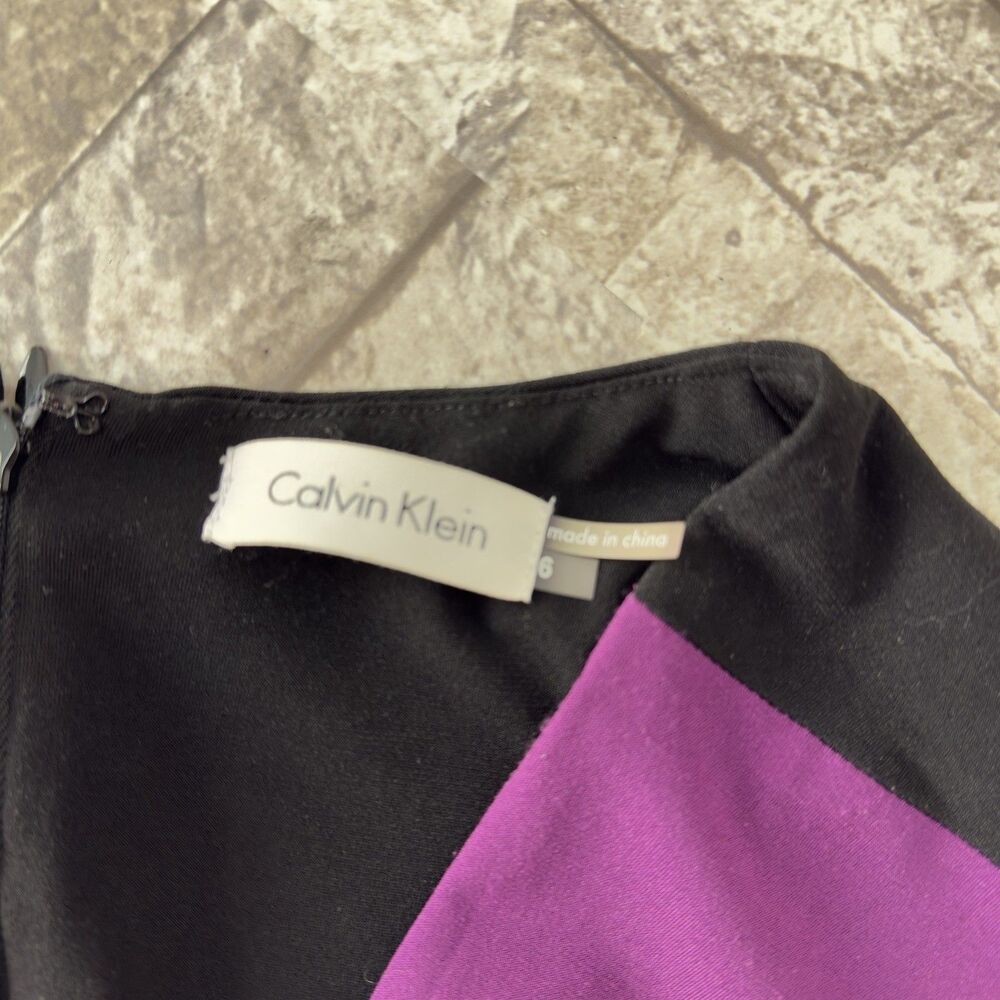 NEW CALVIN KLEIN Size 6 Sheath Dress Purple Black Blue Color Block Sleeveless - Picture 12 of 14